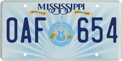 MS license plate OAF654