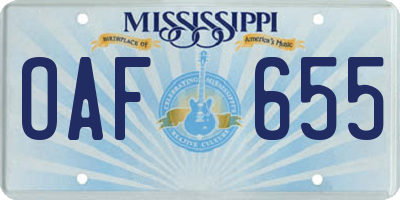 MS license plate OAF655