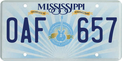 MS license plate OAF657
