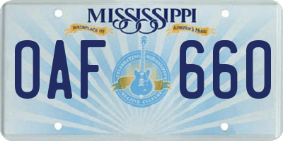 MS license plate OAF660