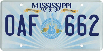 MS license plate OAF662