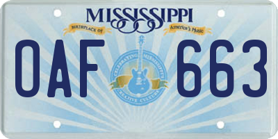 MS license plate OAF663