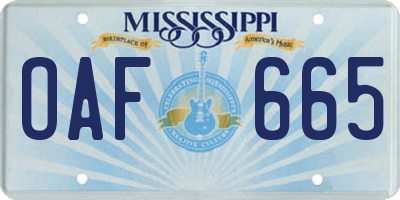 MS license plate OAF665