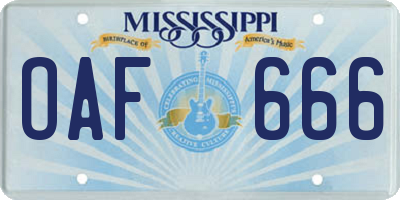 MS license plate OAF666