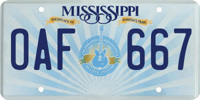 MS license plate OAF667