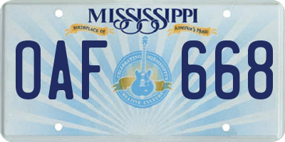 MS license plate OAF668