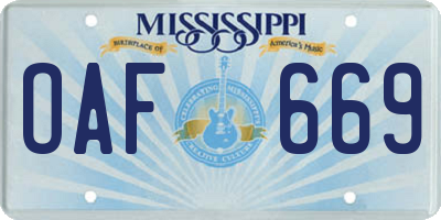 MS license plate OAF669