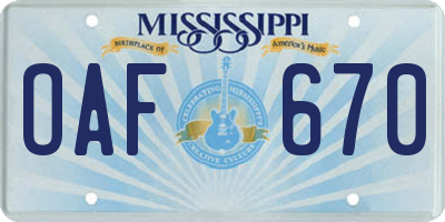 MS license plate OAF670