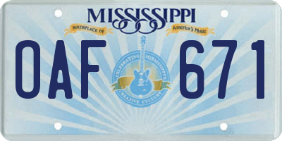 MS license plate OAF671