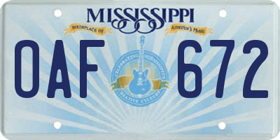 MS license plate OAF672