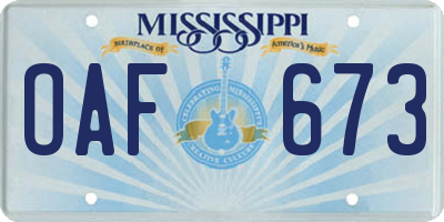 MS license plate OAF673