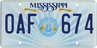 MS license plate OAF674