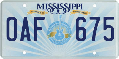 MS license plate OAF675