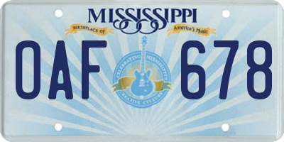MS license plate OAF678