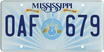 MS license plate OAF679