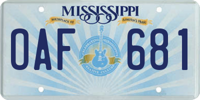 MS license plate OAF681