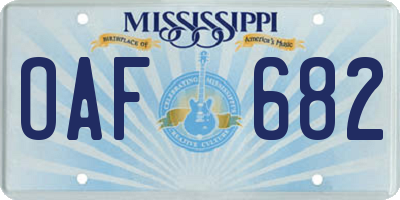 MS license plate OAF682