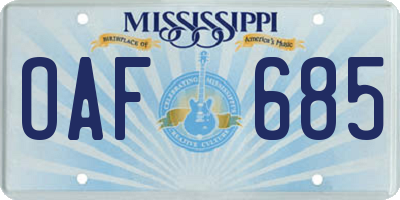 MS license plate OAF685