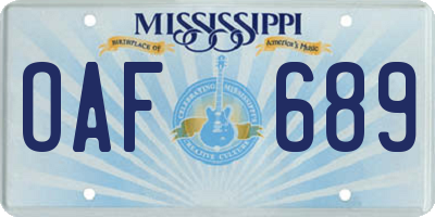 MS license plate OAF689