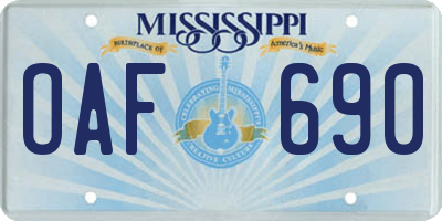MS license plate OAF690