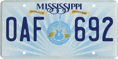MS license plate OAF692