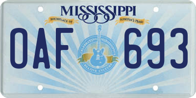 MS license plate OAF693