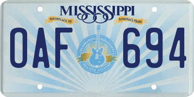 MS license plate OAF694