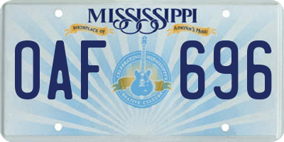 MS license plate OAF696