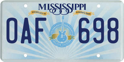 MS license plate OAF698