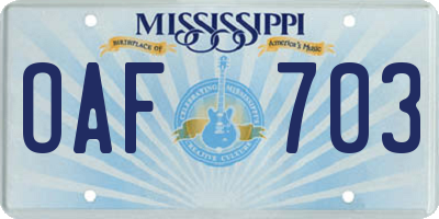 MS license plate OAF703