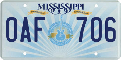 MS license plate OAF706