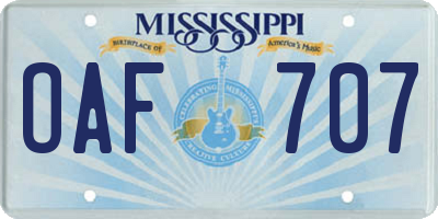 MS license plate OAF707