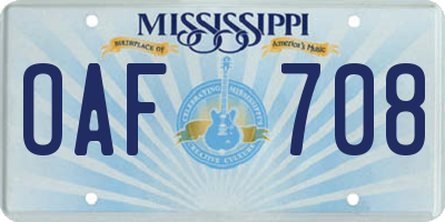 MS license plate OAF708