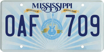 MS license plate OAF709