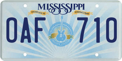 MS license plate OAF710