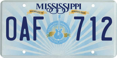 MS license plate OAF712