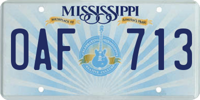 MS license plate OAF713