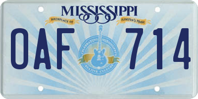 MS license plate OAF714