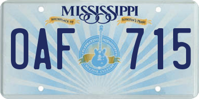 MS license plate OAF715