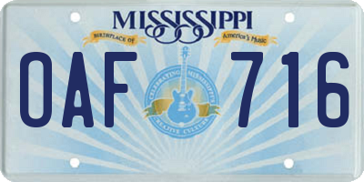 MS license plate OAF716