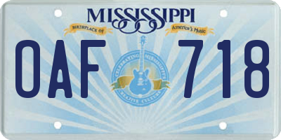 MS license plate OAF718