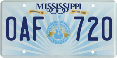 MS license plate OAF720