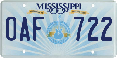 MS license plate OAF722