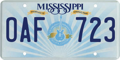 MS license plate OAF723