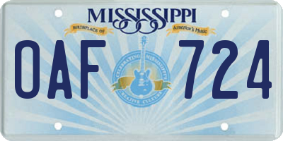 MS license plate OAF724