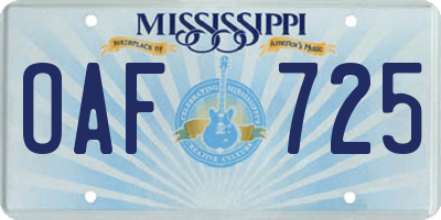 MS license plate OAF725