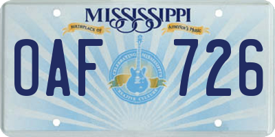 MS license plate OAF726