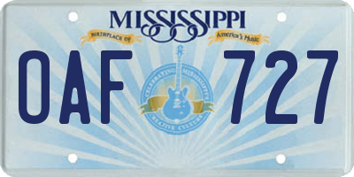 MS license plate OAF727