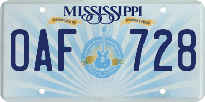MS license plate OAF728