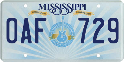 MS license plate OAF729